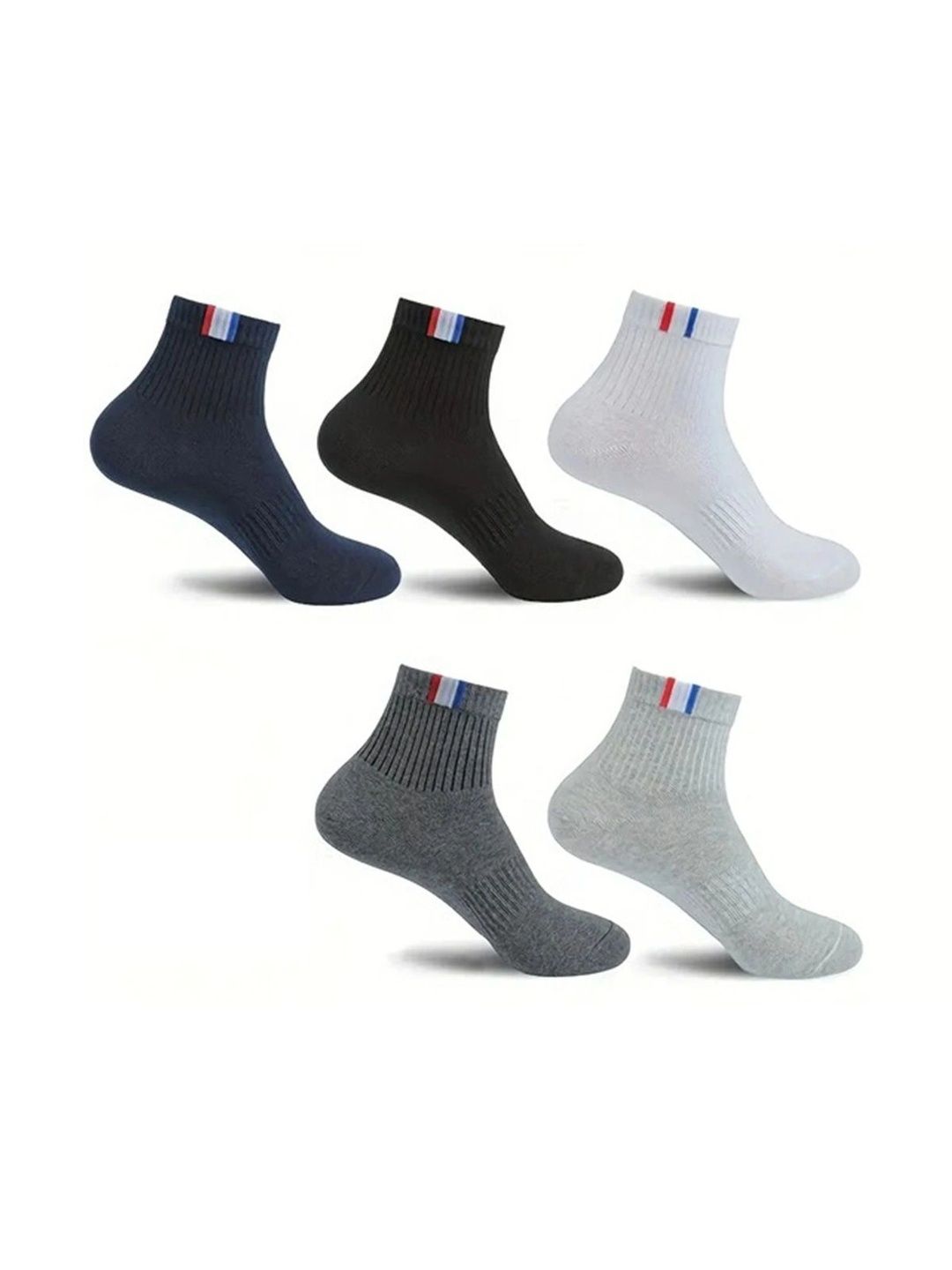 BEAR&BEYOND Men Pack of 5 Cotton Assorted Striped Ankle Length Socks