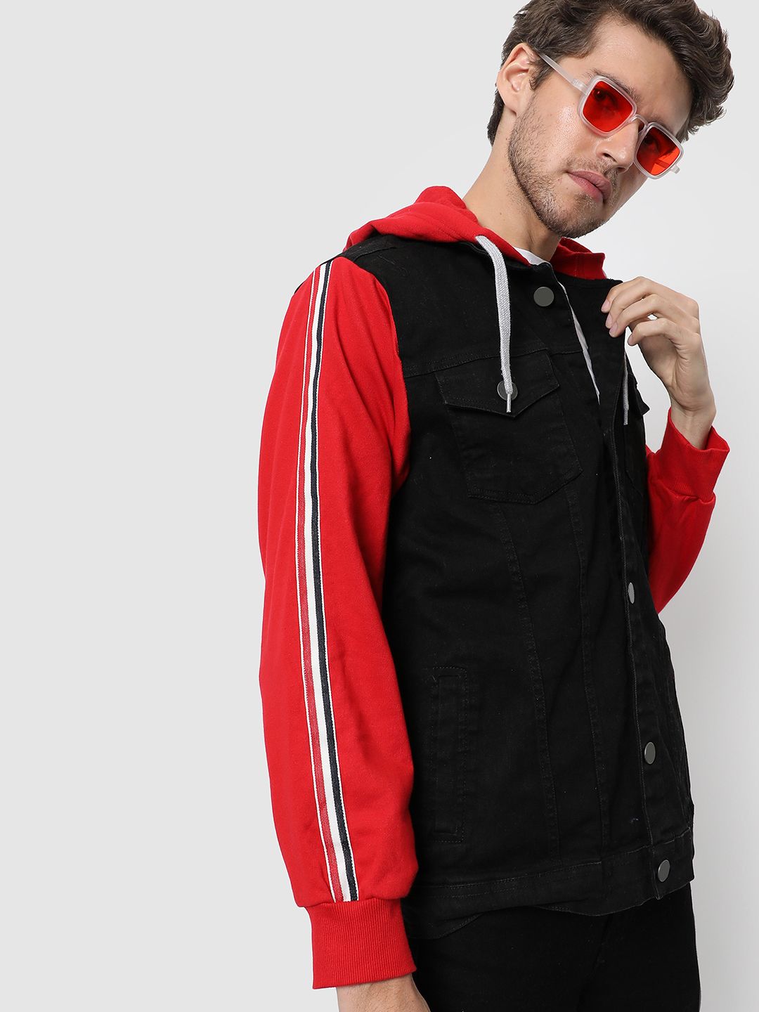 CAHOOT Men Black Red Colourblocked Windcheater Outdoor Tailored Jacket