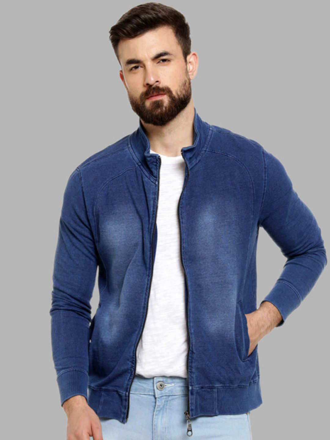 CAHOOT Men Blue Cotton Washed Windcheater Outdoor Sporty Jacket
