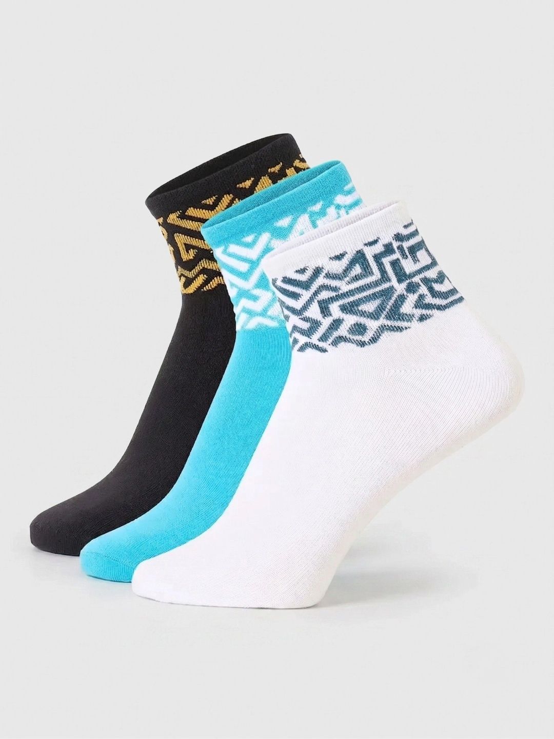 WROGN Men Pack of 3 Cotton Blend Patterned Above Ankle Socks