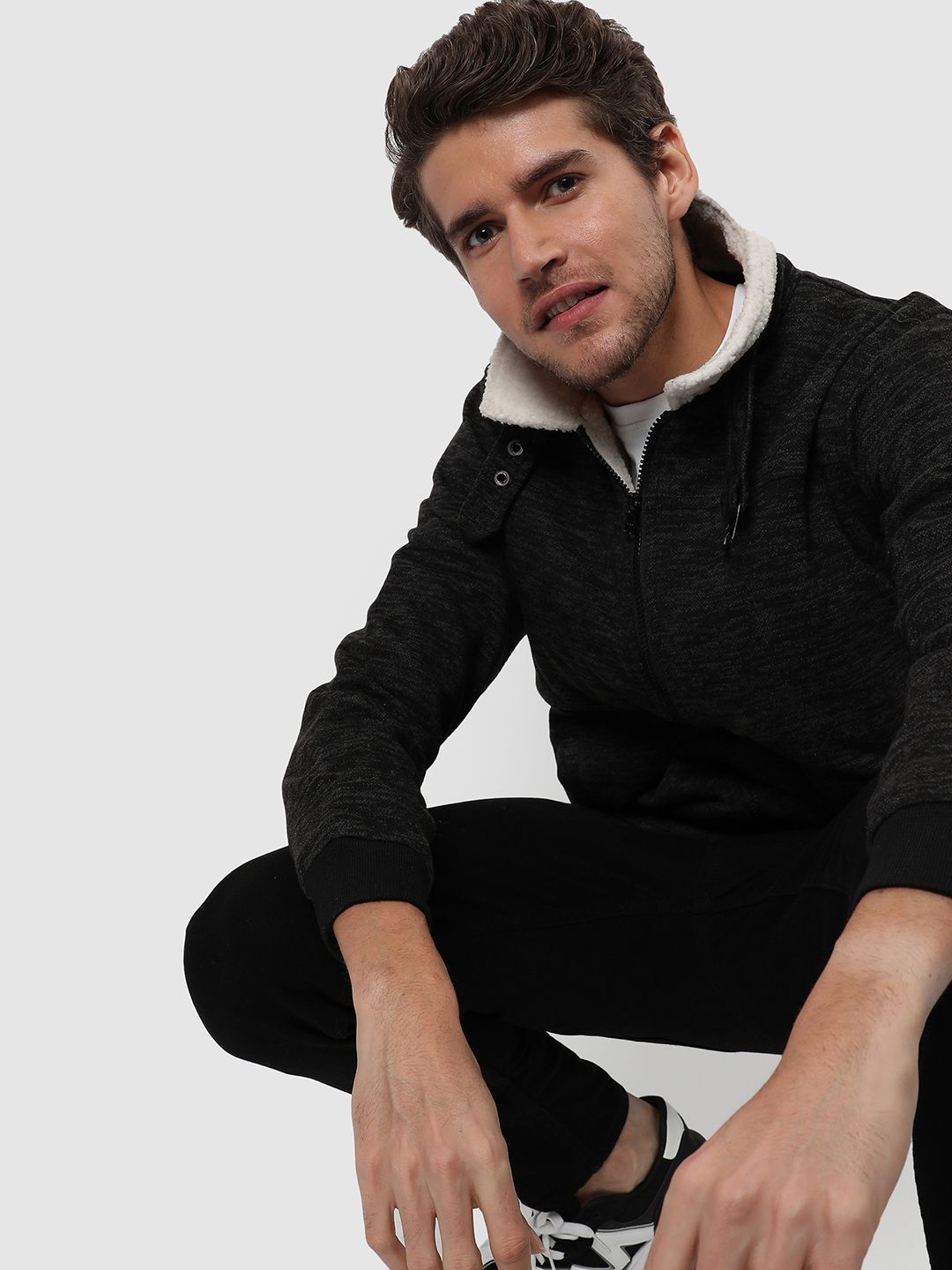 CAHOOT Men Charcoal Solid Cotton Windcheater Jacket