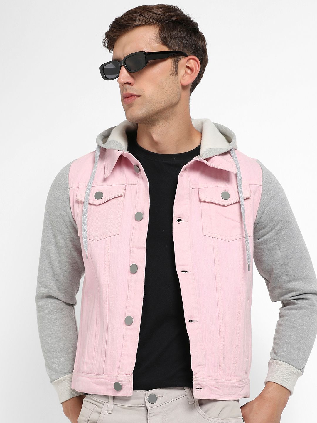 CAHOOT Hooded Windcheater Outdoor Denim Jacket with Patchwork