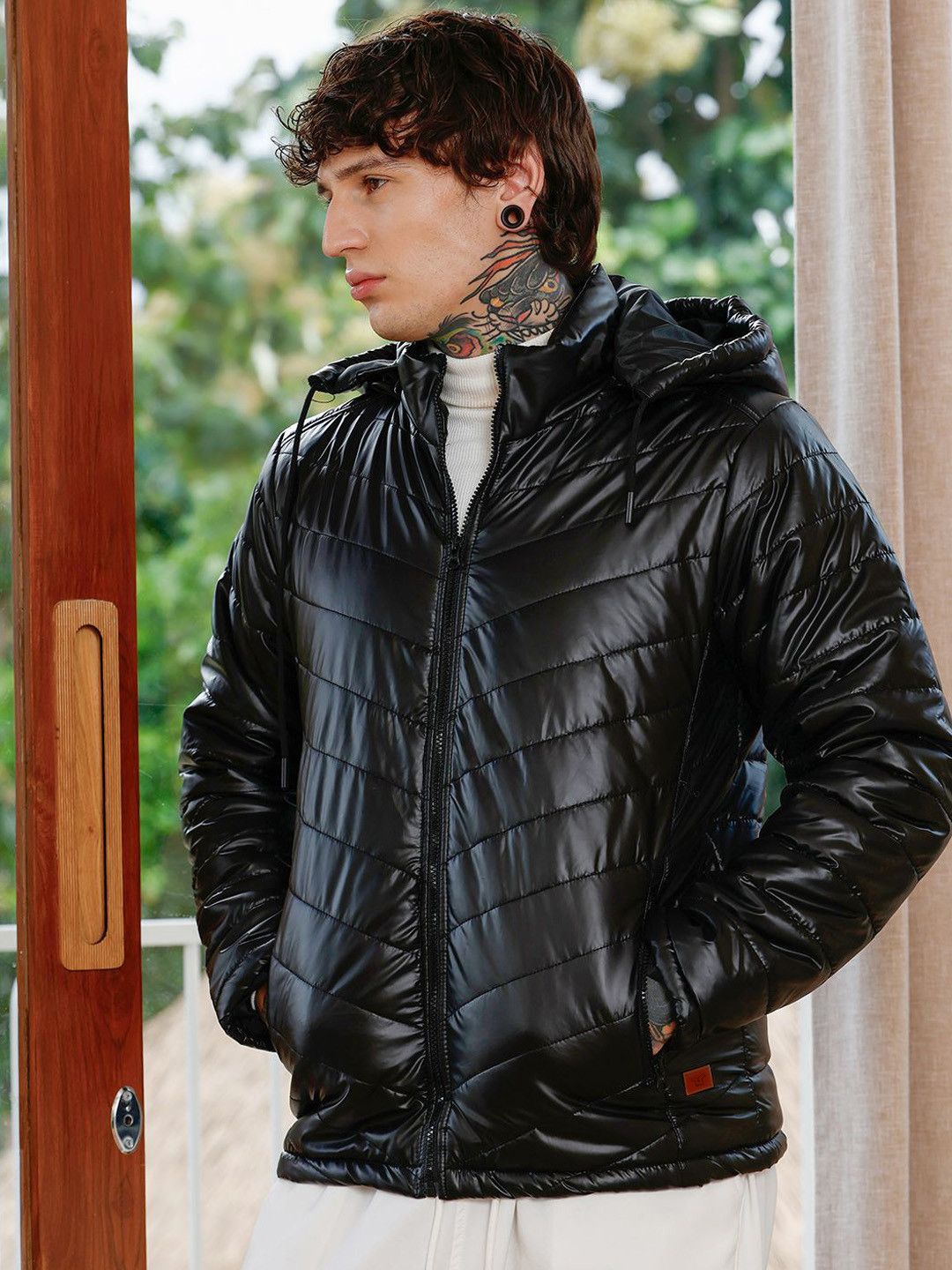 CAHOOT Men Stand Collar Solid Lightweight Puffer Jacket