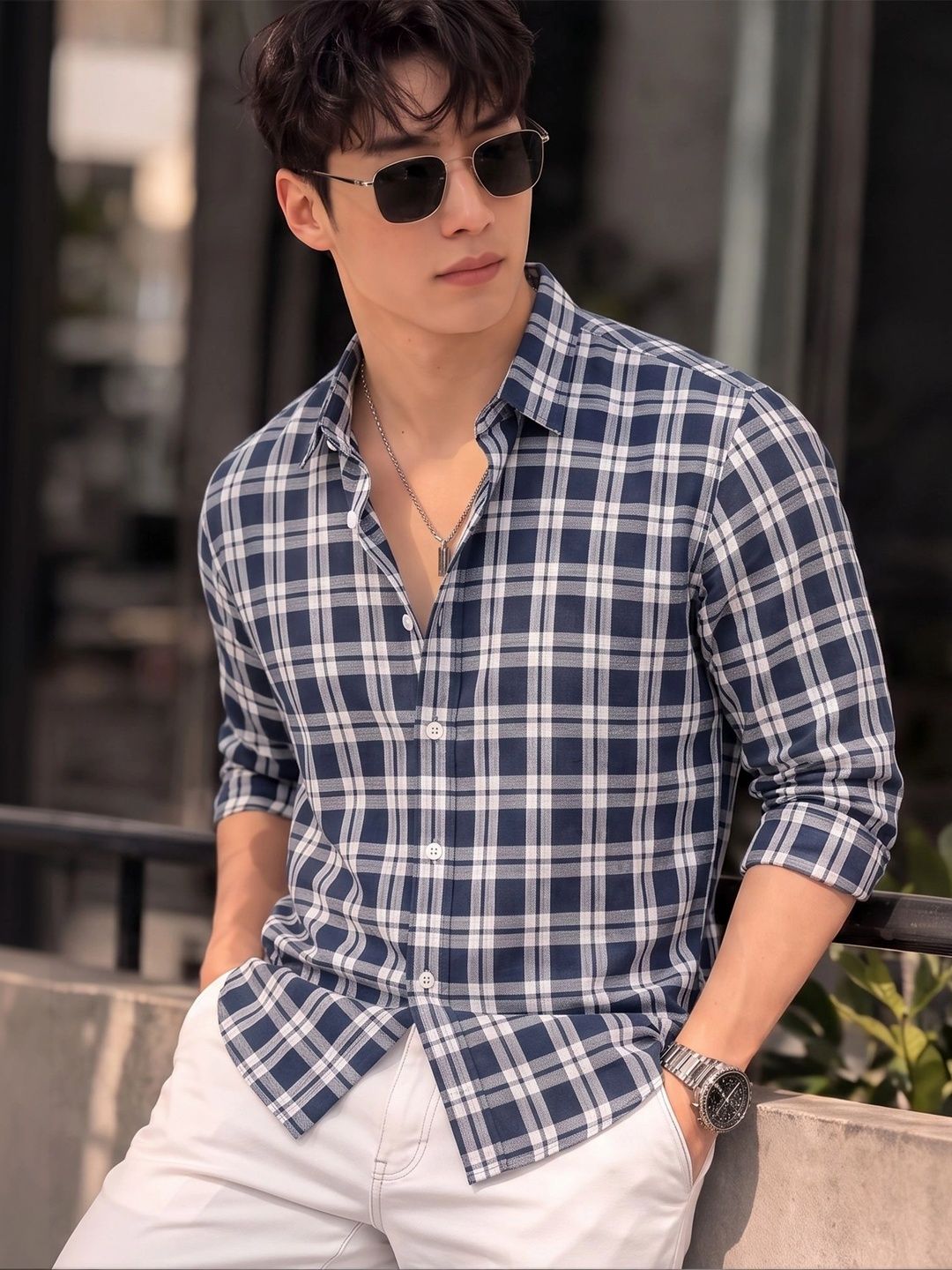 Nat Jastica Men Comfort Tartan Checks Checked Casual Shirt