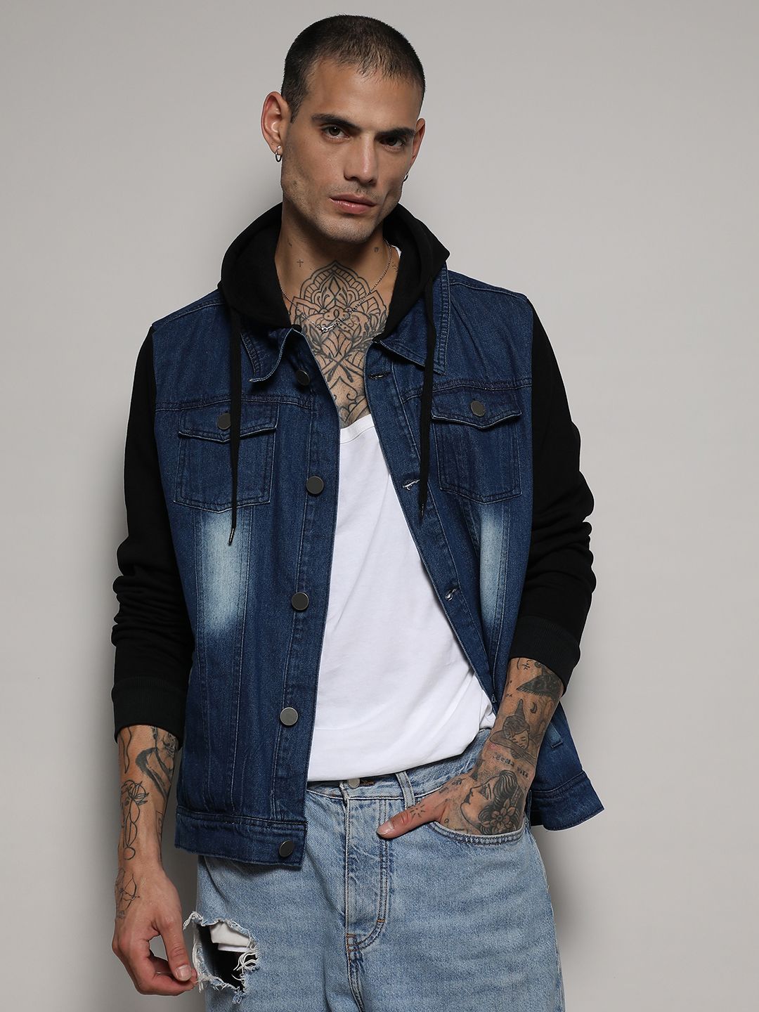 CAHOOT Blue Long Sleeves Windcheater Hooded Denim Jacket