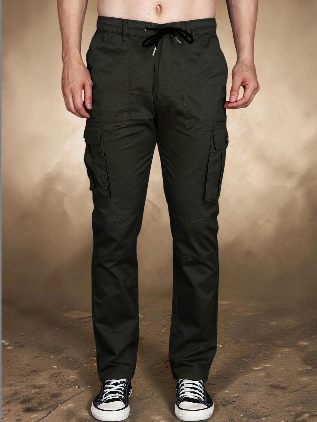 Mast & Harbour Men Relaxed Straight Leg Easy Wash Cargos Trousers