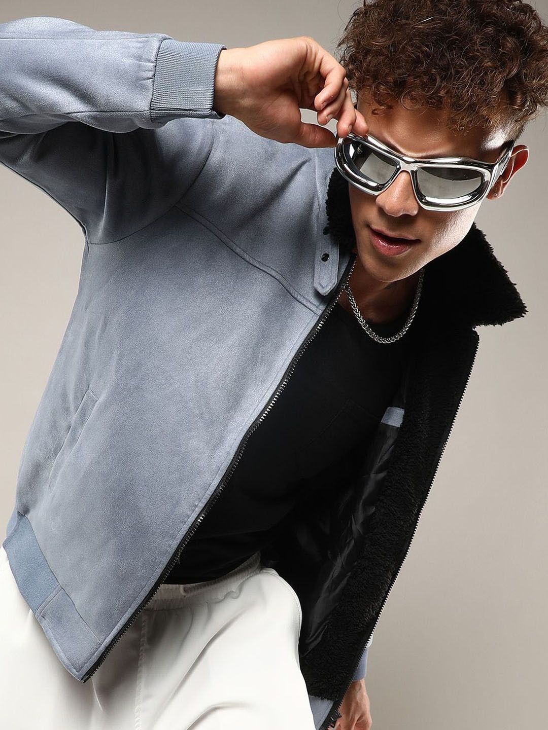 CAHOOT Men Spread Collar Solid Casual Bomber Jacket
