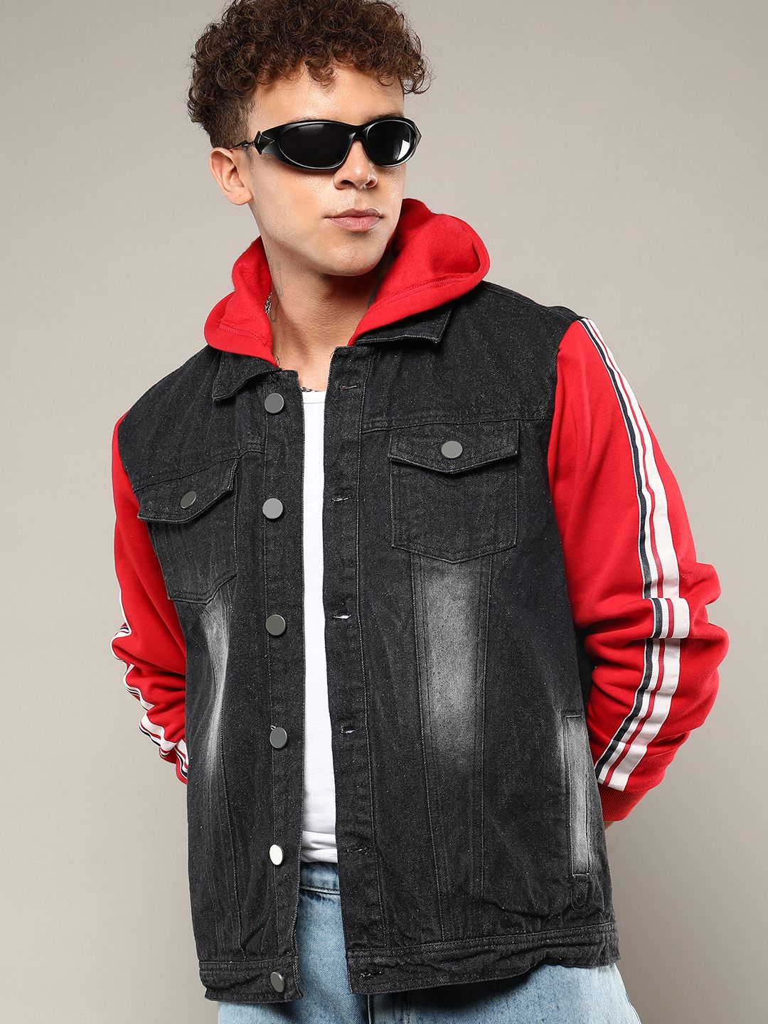 CAHOOT Men Hooded Colourblocked Lightweight Denim Jacket