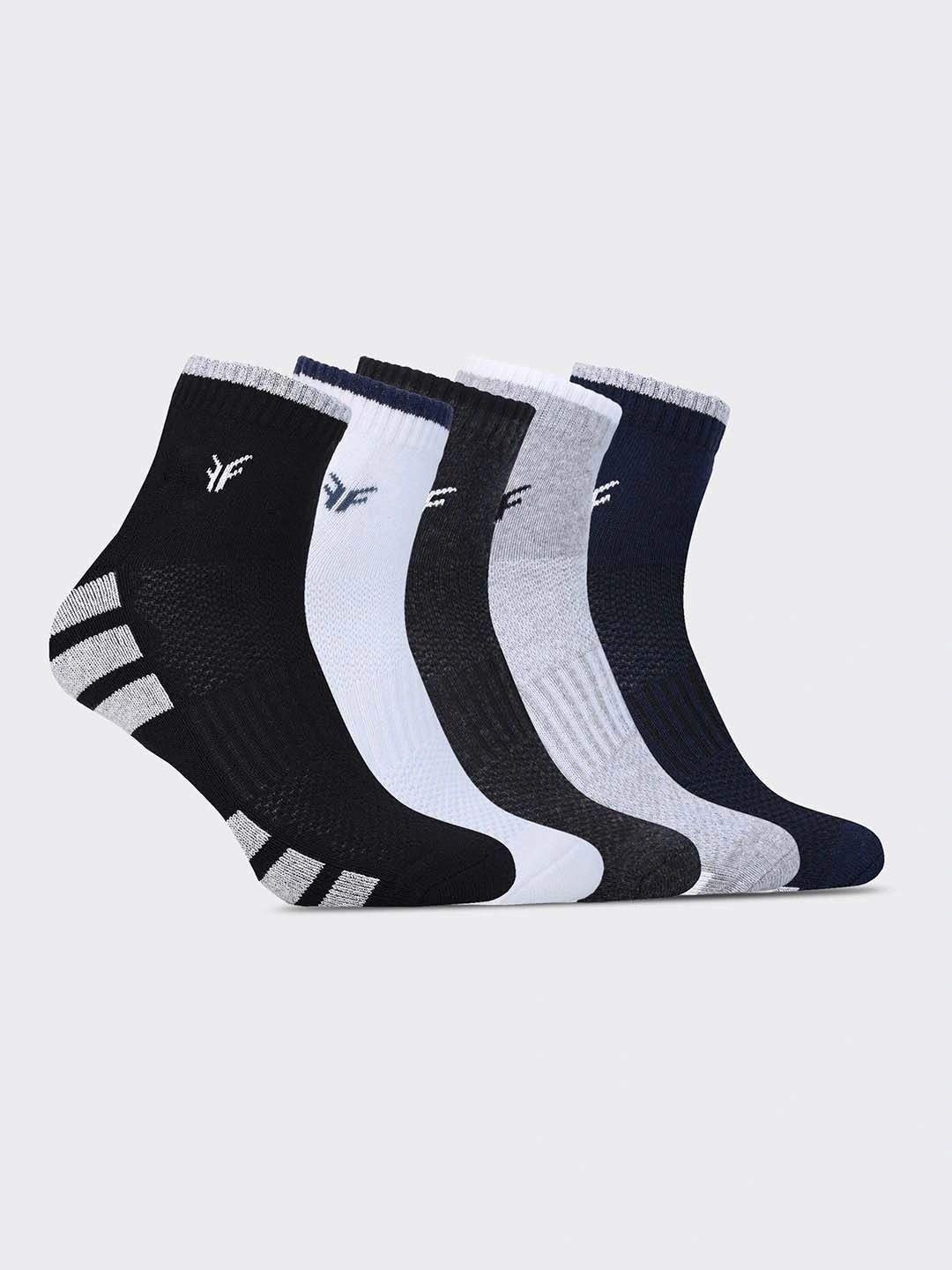 FOOTONS Men Pack of 5 Cotton Soft & Breathable Flat Knit Casual Ankle Length Socks