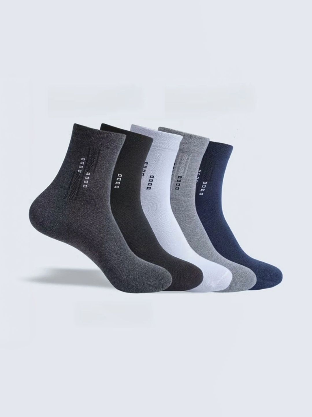 BEAR&BEYOND Men Pack of 5 Cotton Assorted Patterned Above Ankle Socks