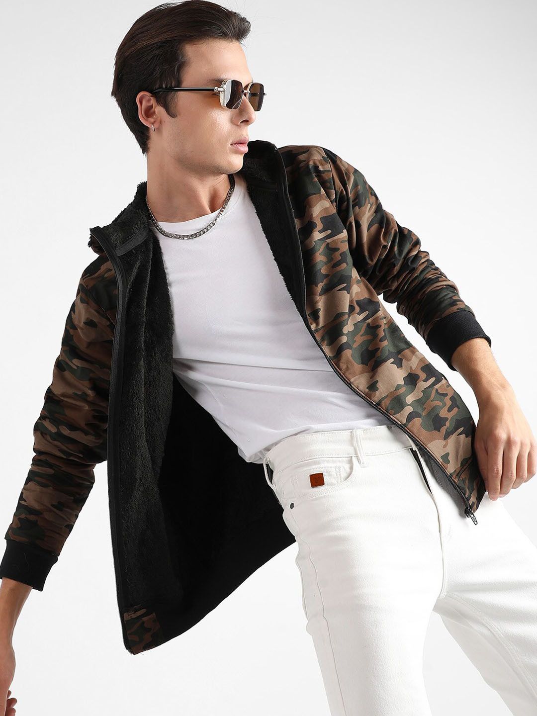 CAHOOT Camouflage Printed Hooded Windcheater Crop Cotton Bomber Jacket