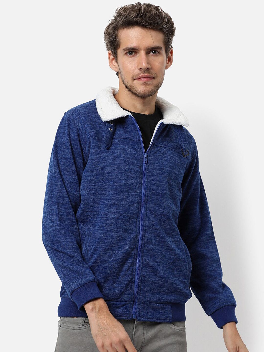 CAHOOT Men Navy Blue Solid Regular Fit Cotton Windcheater Outdoor Jacket