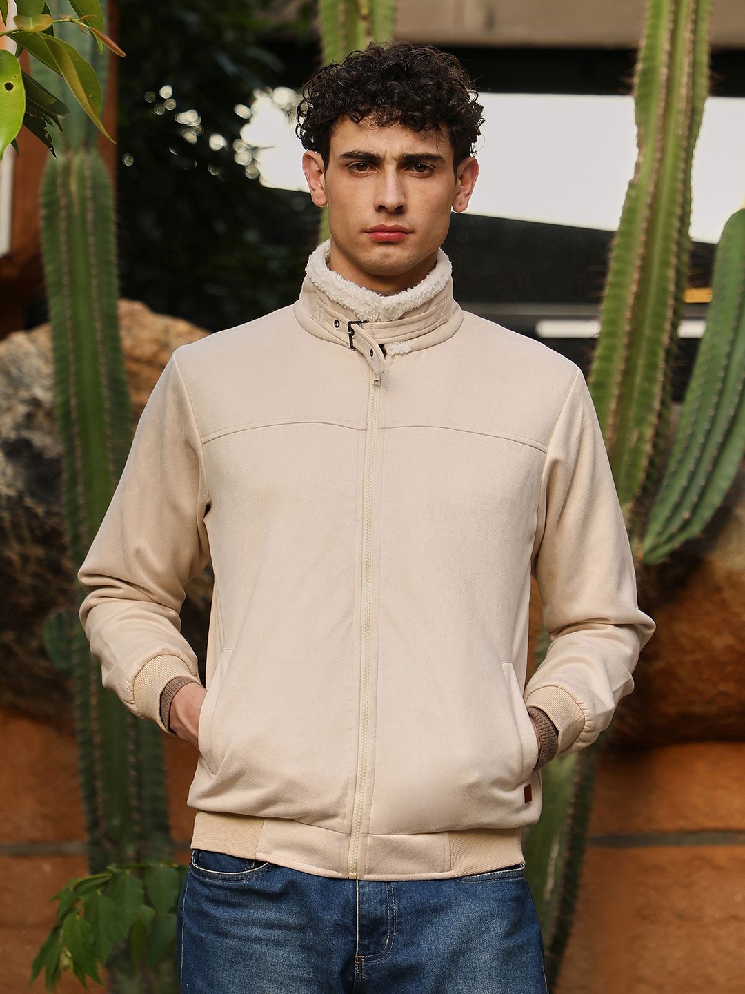 CAHOOT Men Mock Collar Solid Lightweight Bomber Jacket
