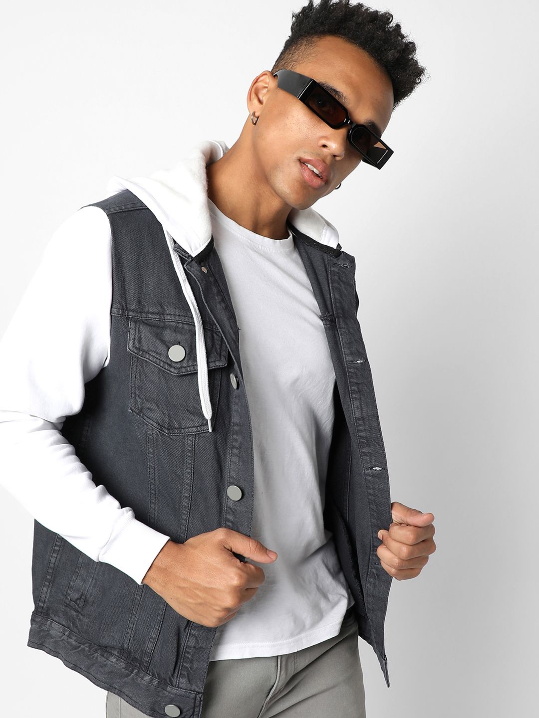 CAHOOT Men Charcoal Washed Windcheater Outdoor Denim Jacket