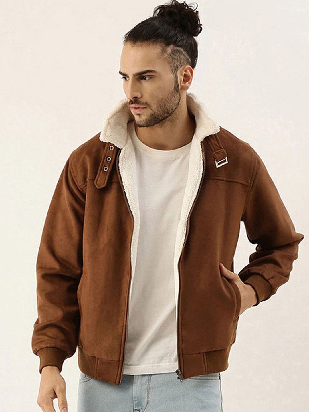 CAHOOT Men Spread Collar Solid Casual Bomber Jacket