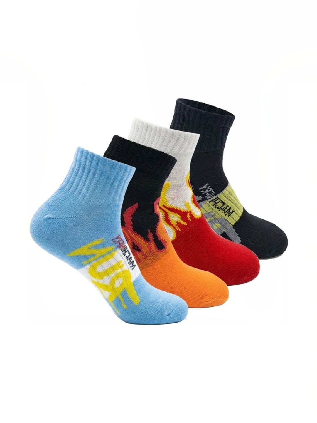 BEAR&BEYOND Men Pack of 4 Cotton Assorted Patterned Ankle Length Socks