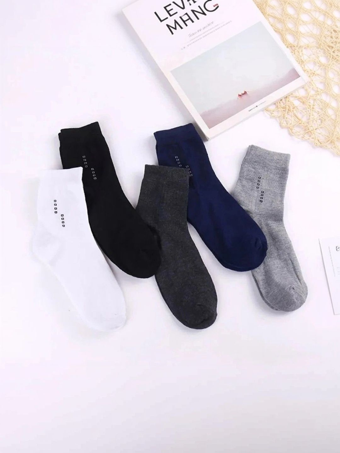 BEAR&BEYOND Men Pack of 5 Cotton Assorted Patterned Above Ankle Socks
