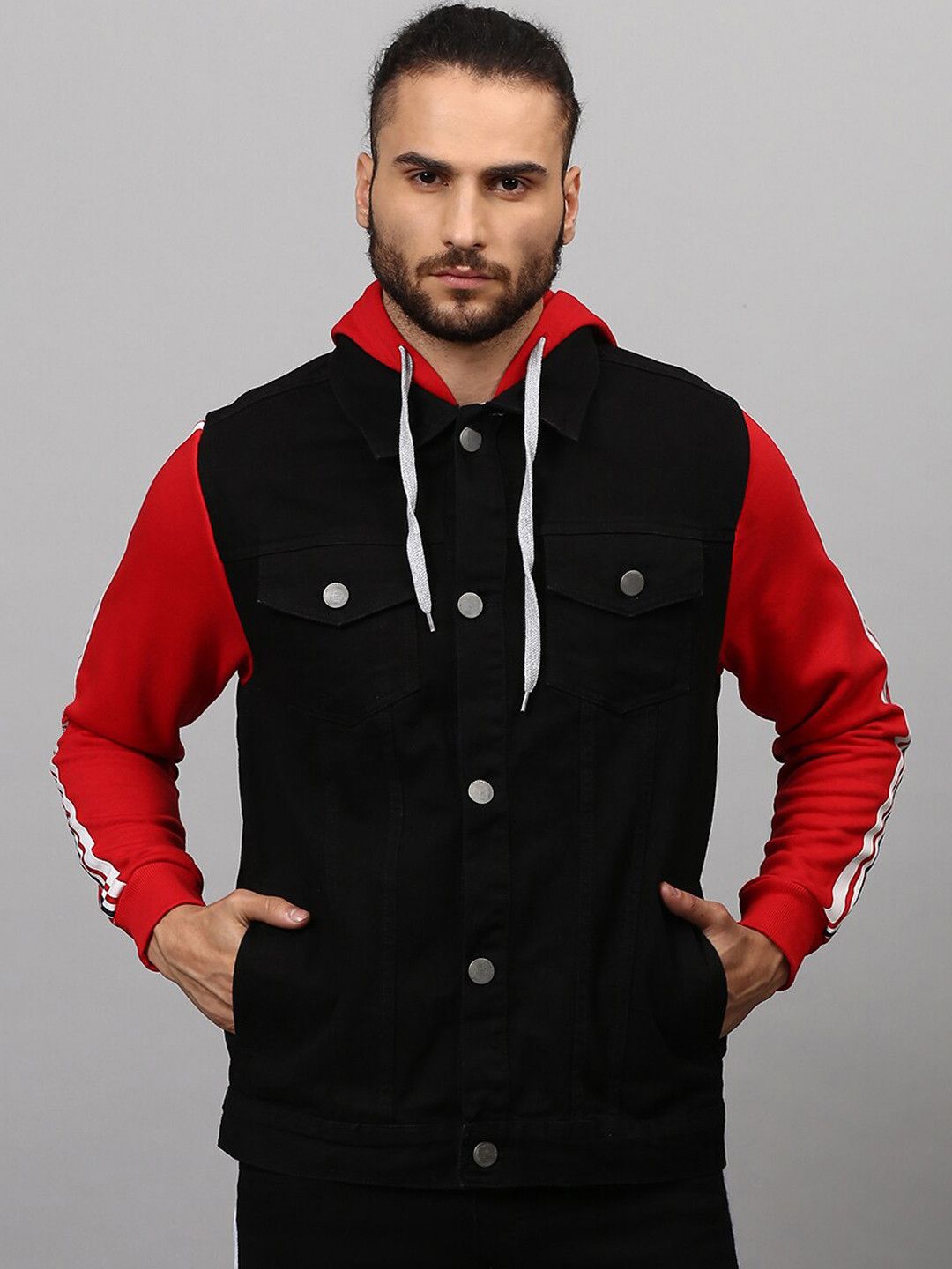 CAHOOT Men Black Windcheater Outdoor Denim Jacket with Patchwork