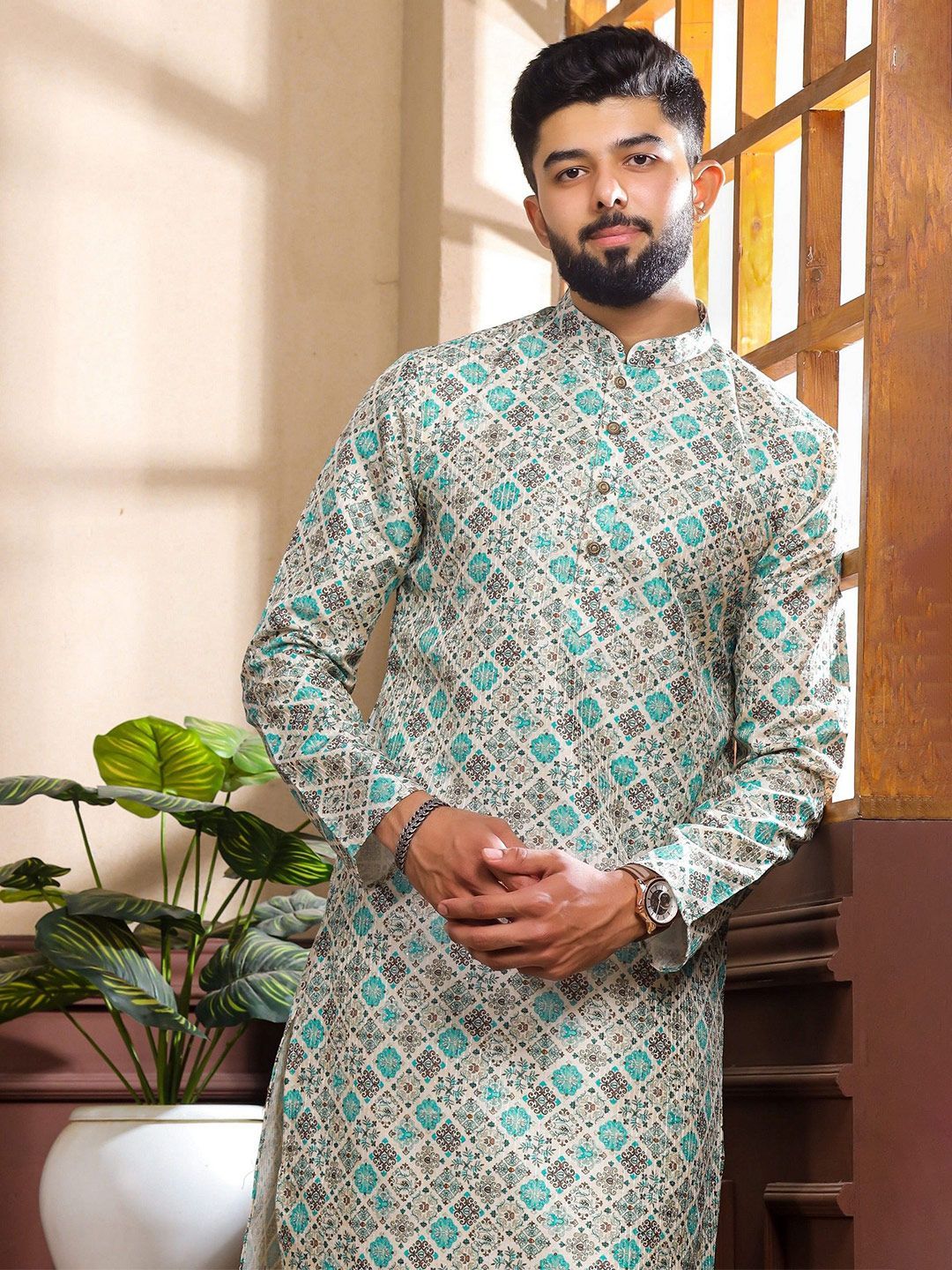 Koshin Floral Printed Straight Cotton Kurta