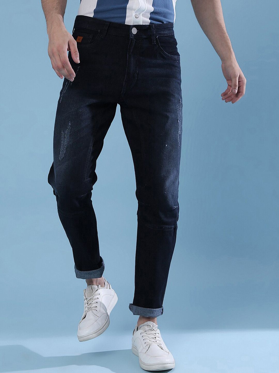 CAHOOT Men Navy Blue Super Low Distress Light Fade Stretchable Jeans