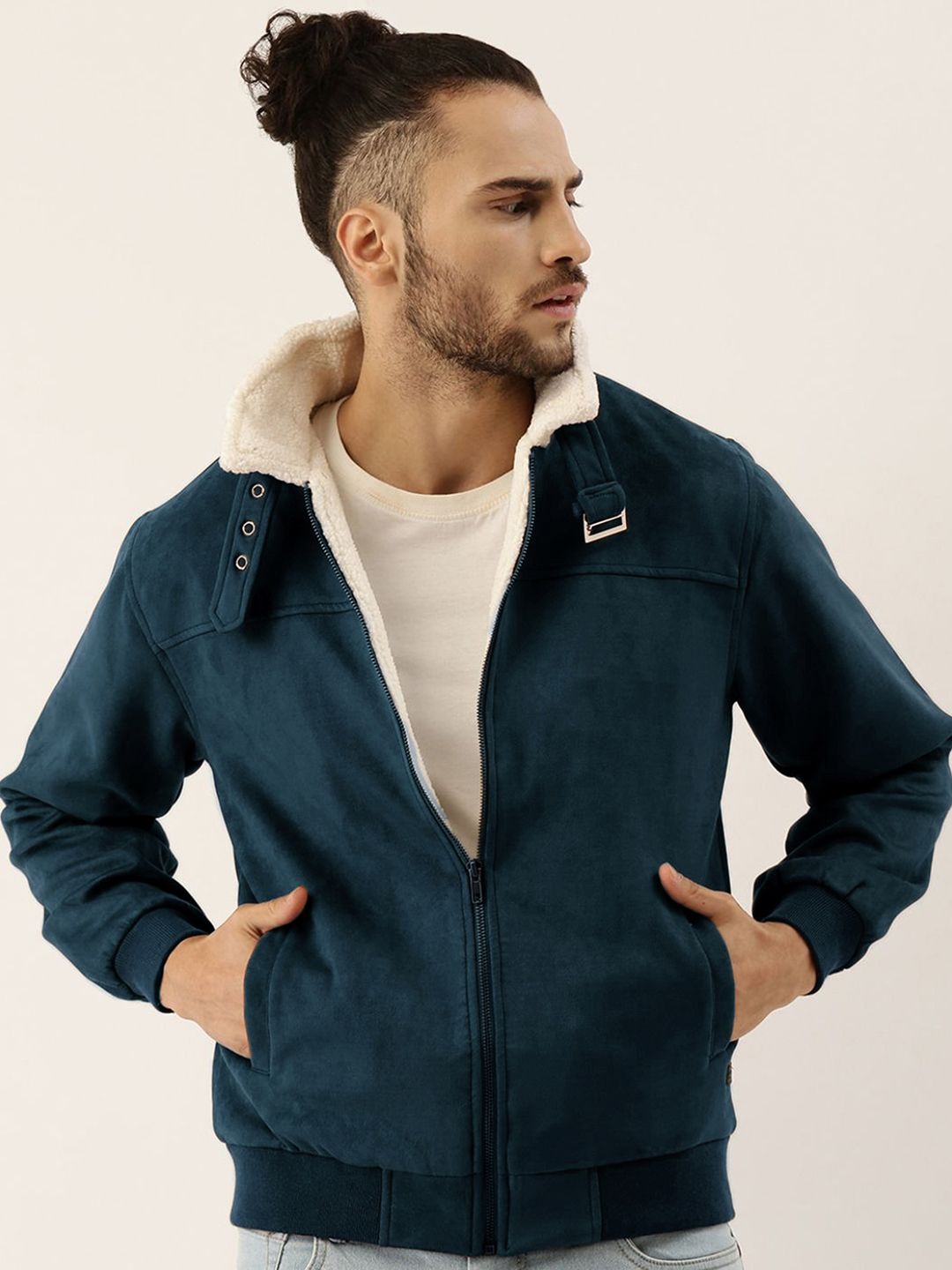 CAHOOT Men Spread Collar Solid Casual Bomber Jacket