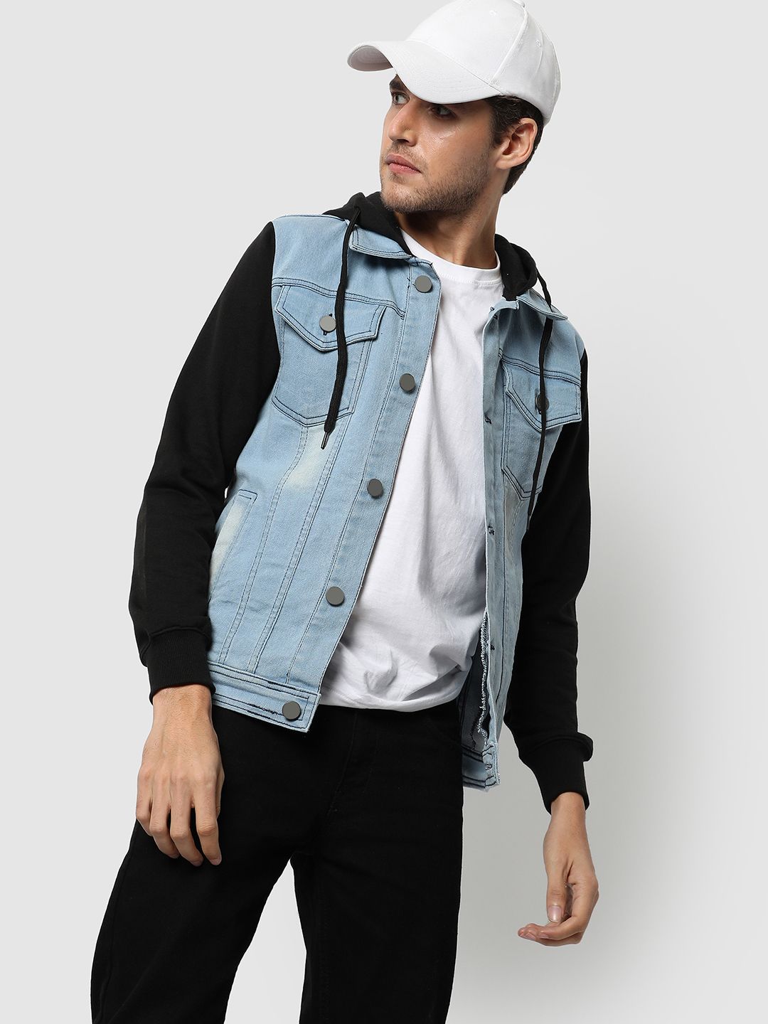CAHOOT Men Blue Black Washed Denim Jacket