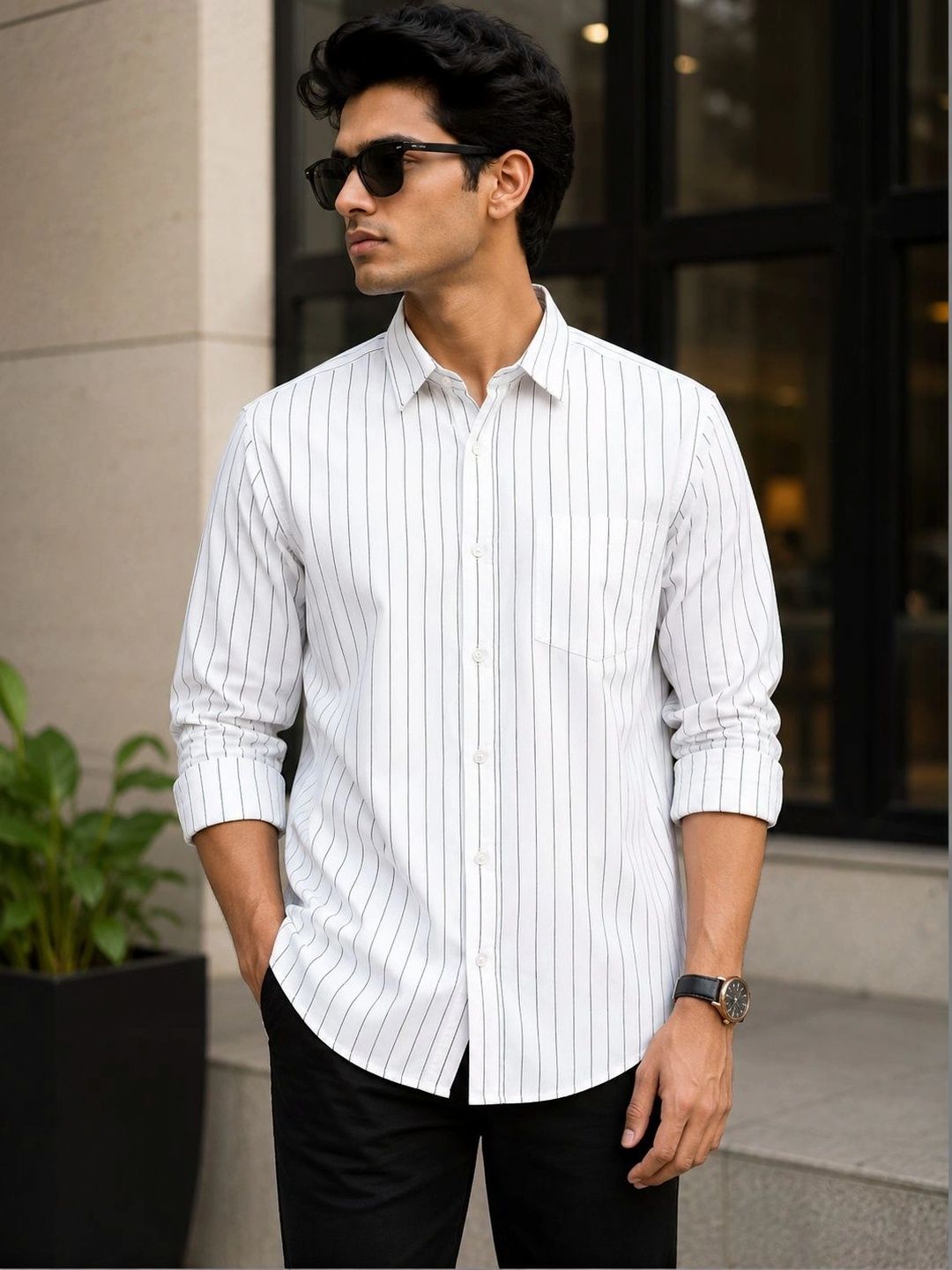 Threadsky Men Classic Striped Casual Shirt