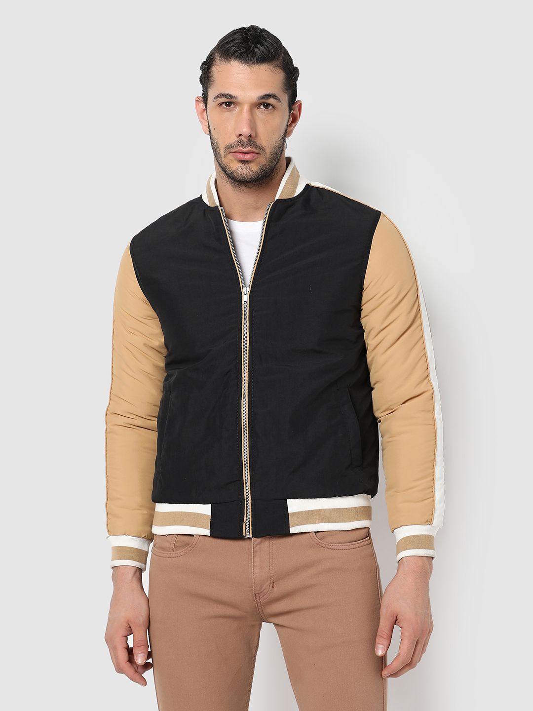 CAHOOT Men Black Colourblocked Outdoor Bomber Jacket