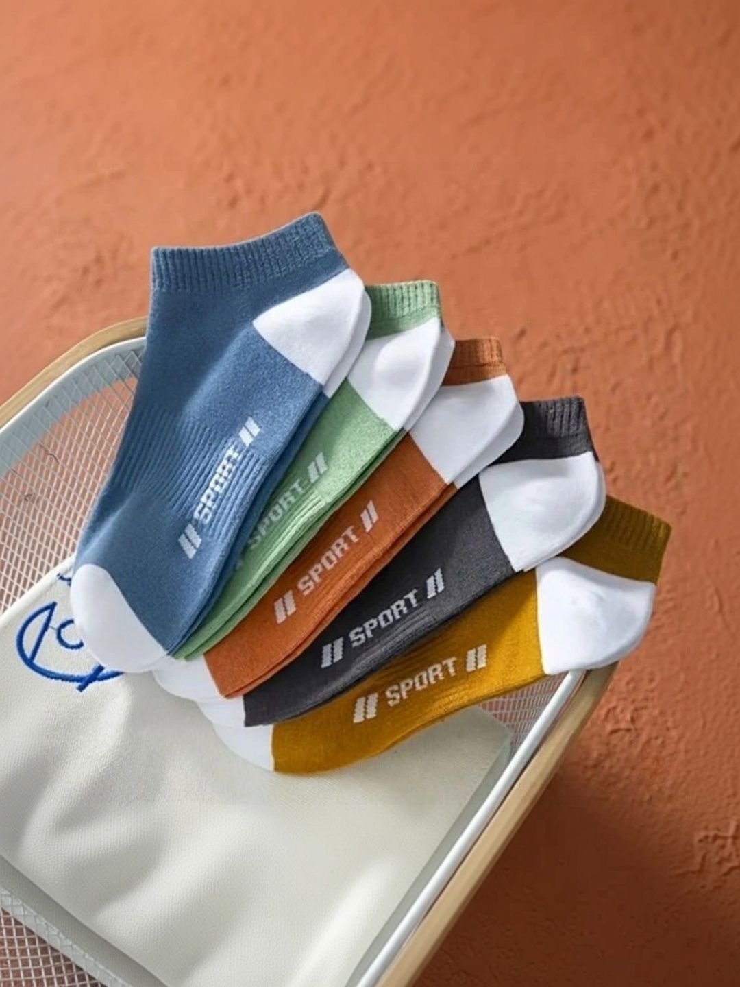 BEAR&BEYOND Men Pack of 5 Cotton Assorted Colourblocked Ankle Length Socks