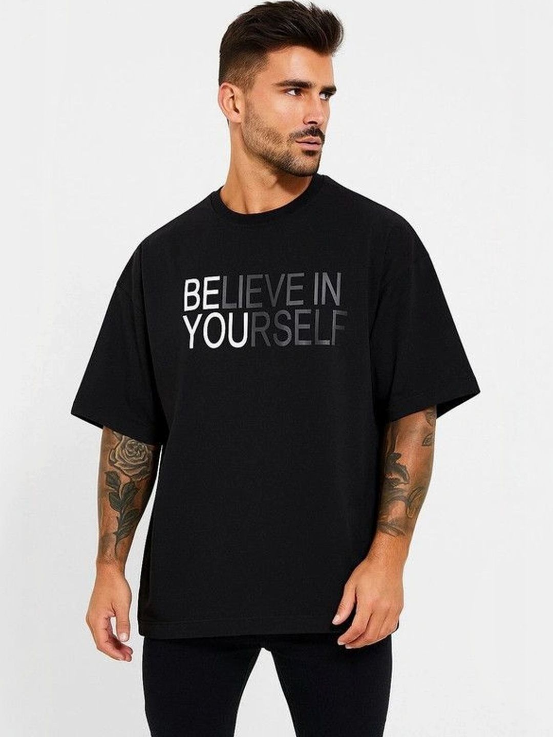 9TUNKI Men Oversized Typography Printed Cotton T-shirt