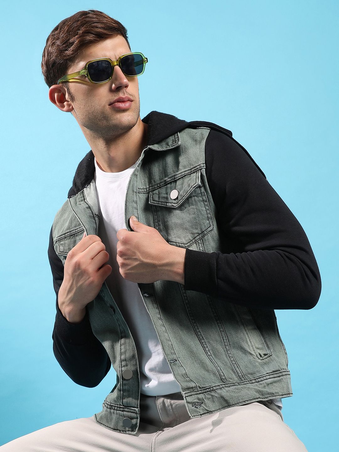 CAHOOT Grey Washed Hooded Windcheater Cotton Denim Jacket