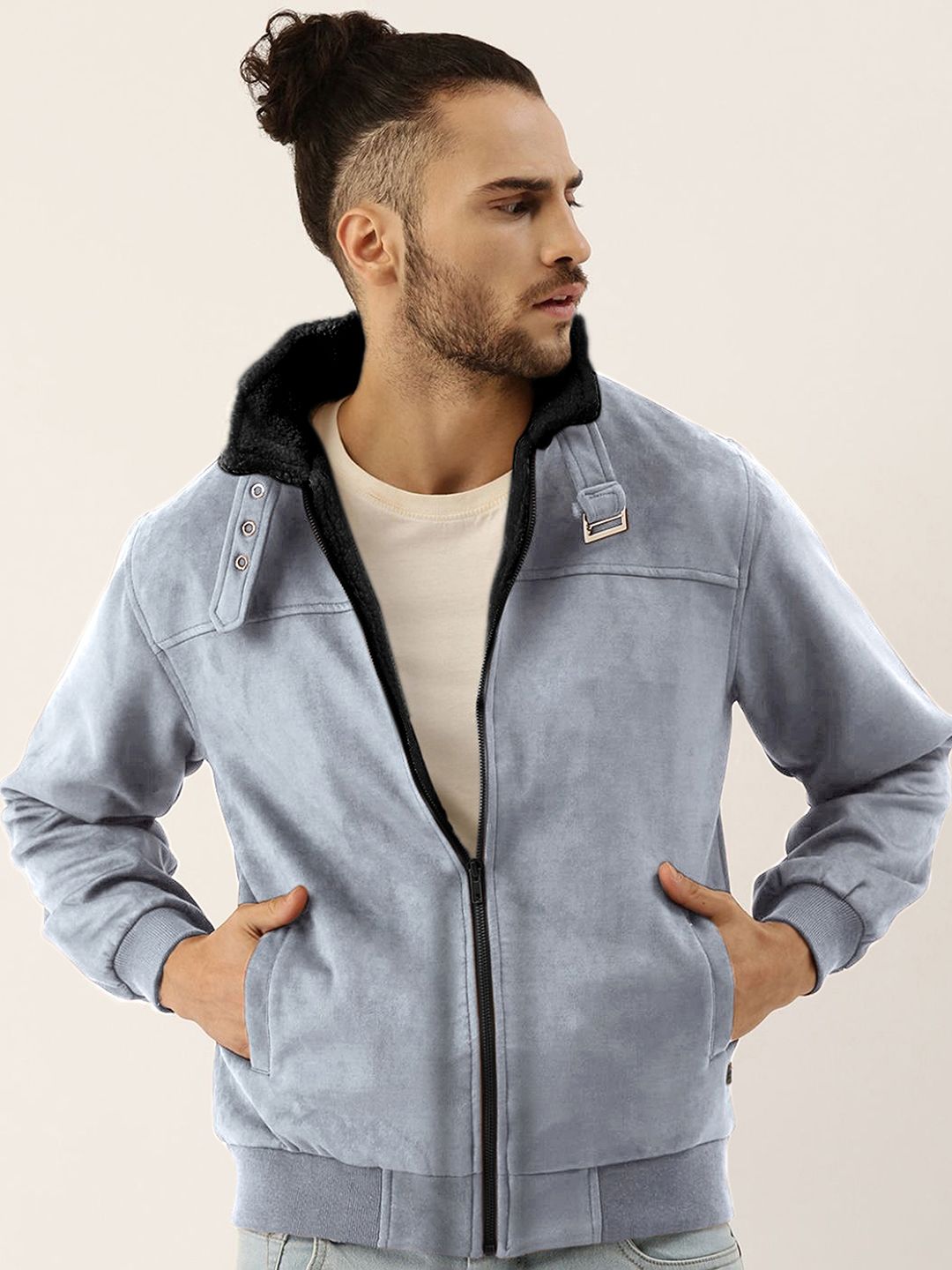 CAHOOT Men Mock Collar Solid Casual Bomber Jacket