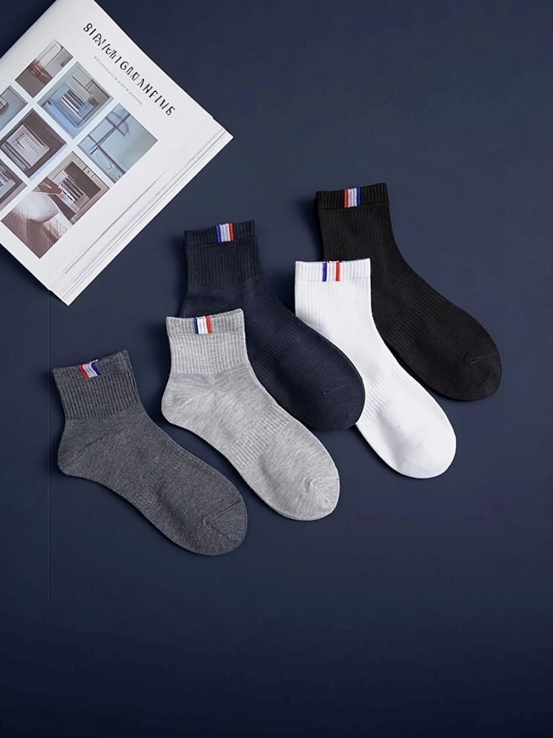 BEAR&BEYOND Men Pack of 5 Cotton Assorted Patterned Above Ankle Socks