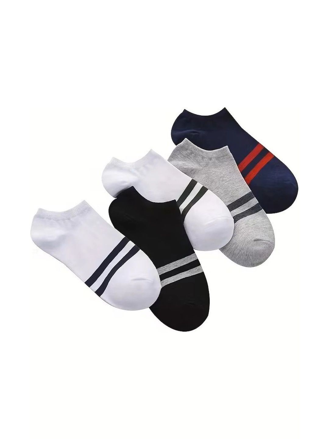 BEAR&BEYOND Men Pack of 5 Cotton Assorted Striped Ankle Length Socks