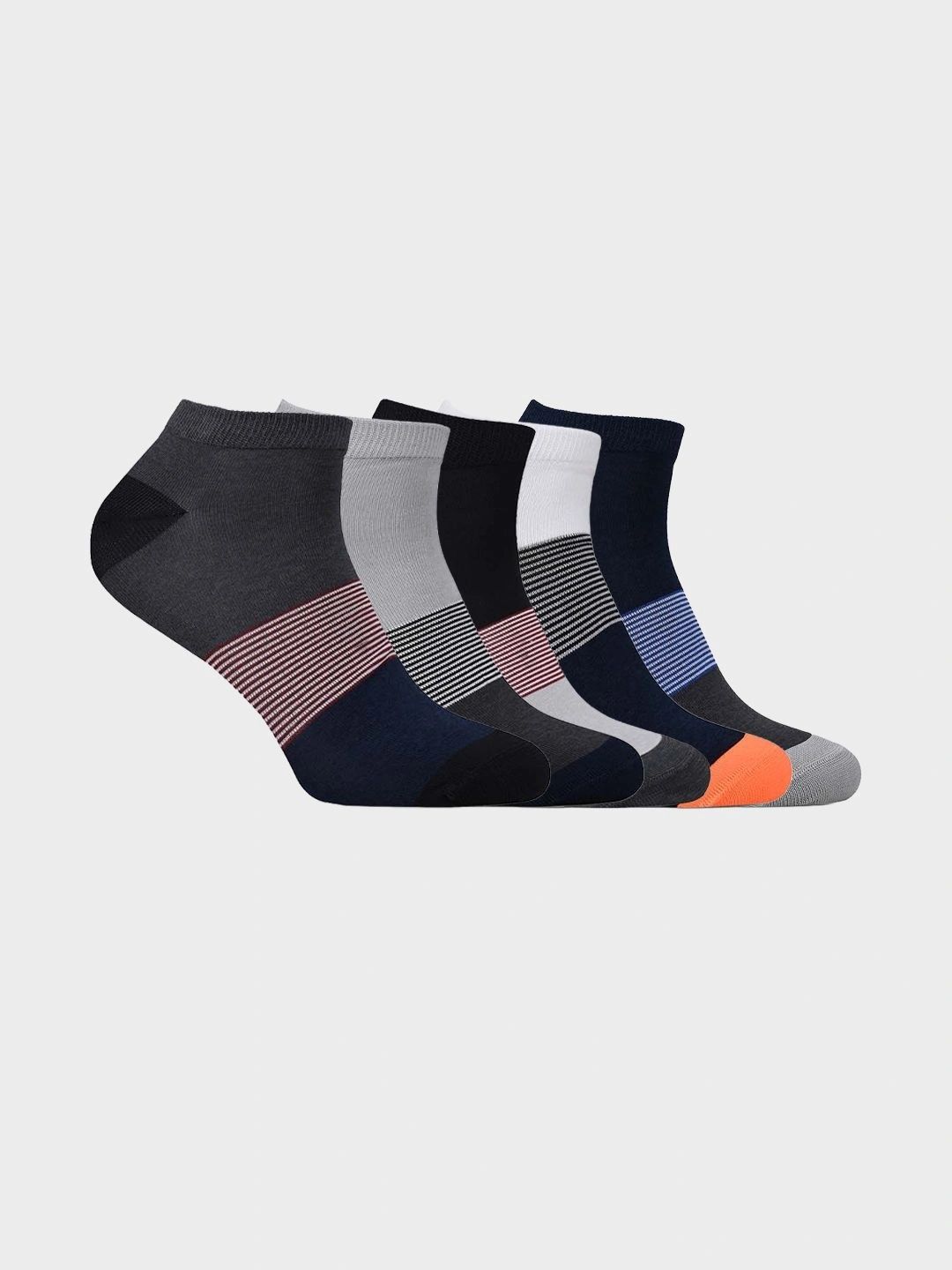 FOOTONS Men Pack of 5 Striped Cotton Daily Wear Casual Use Ankle Length Socks