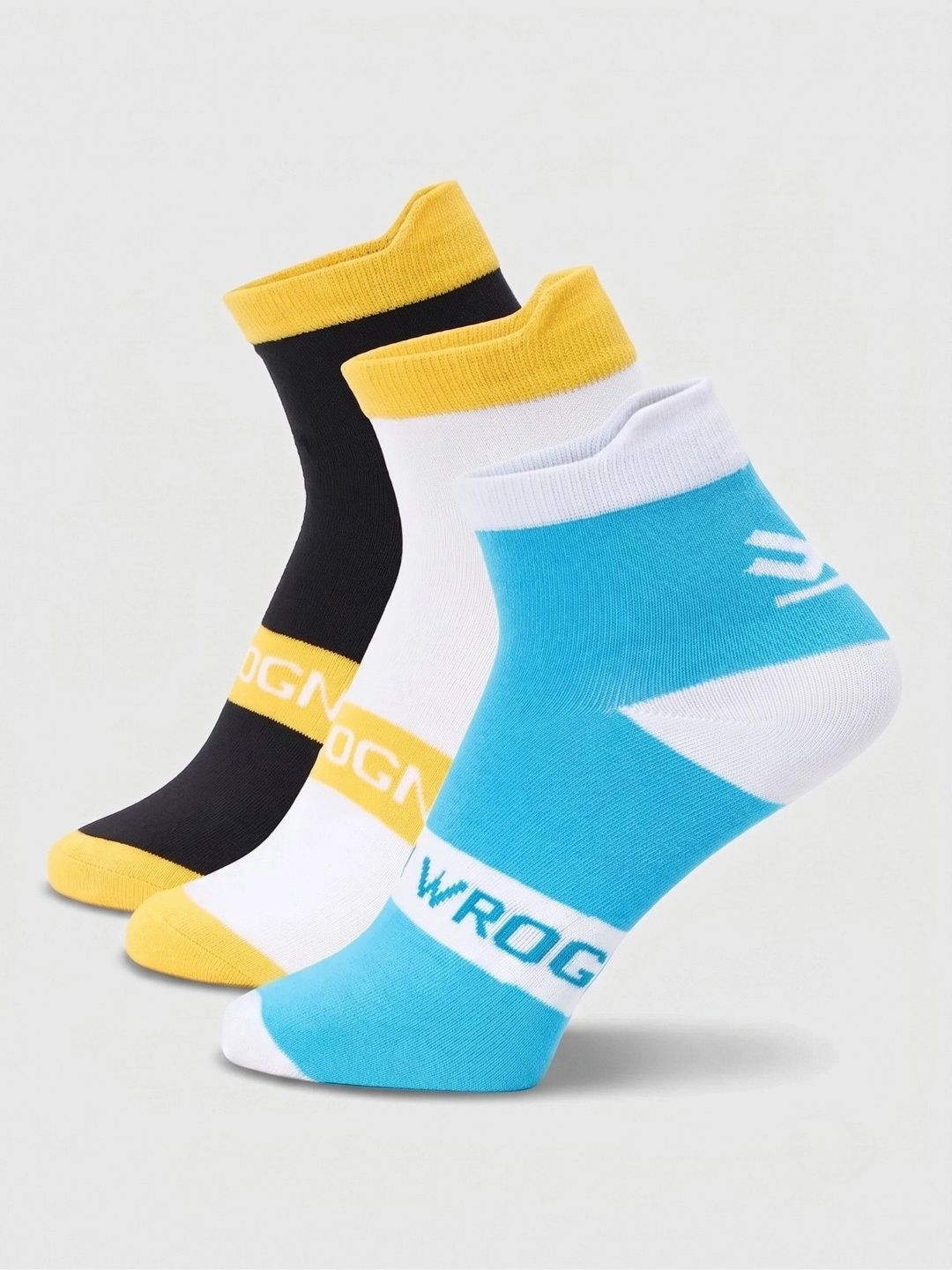 WROGN Men Pack of 3 Cotton Blend Colourblocked Ankle Length Socks