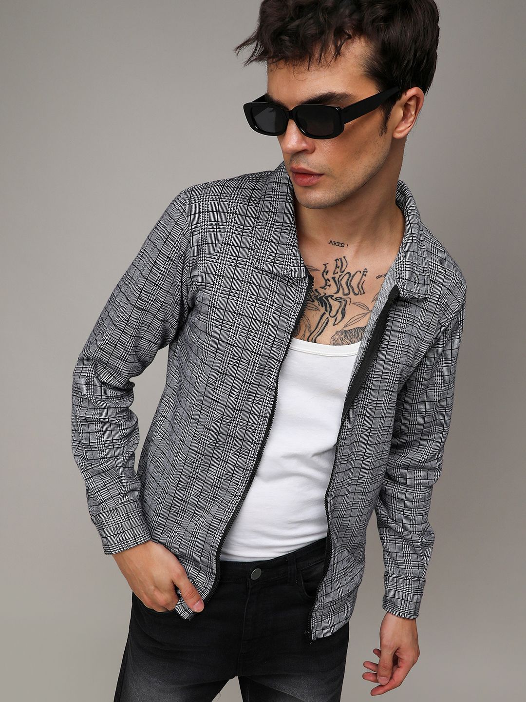 CAHOOT Checked Spread Collar Windcheater Puffer Jacket