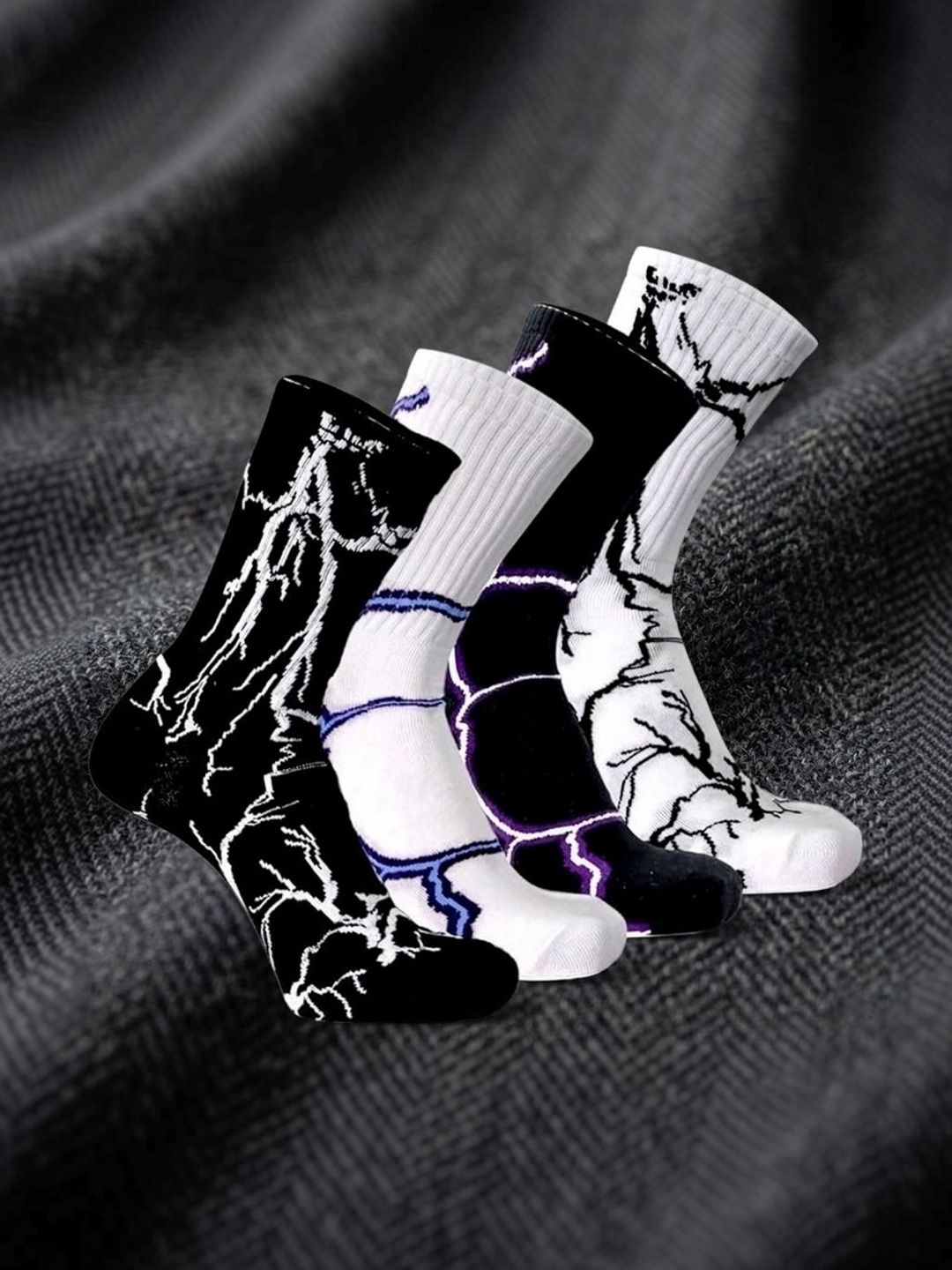 BEAR&BEYOND Men Pack of 4 Cotton Assorted Patterned Calf Length Socks