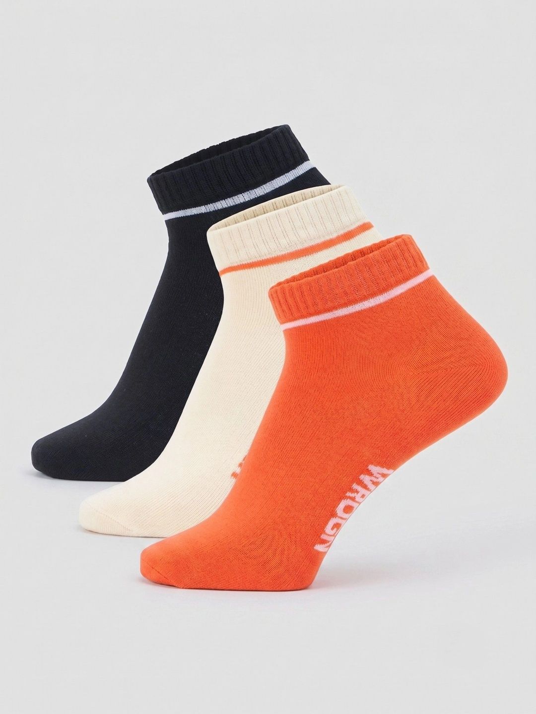 WROGN Men Pack of 3 Cotton Blend Striped Ankle Length Socks