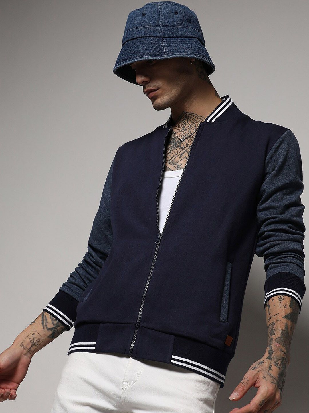 CAHOOT Men Navy Blue Windcheater Varsity Jacket