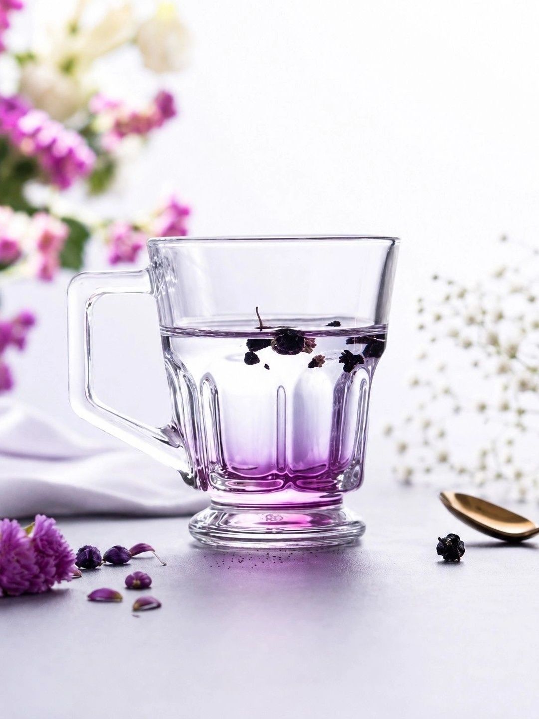 PrimeWorld Transparent Crafted Ceramics Textured Glass Transparent Cups Set of Cups and Mugs