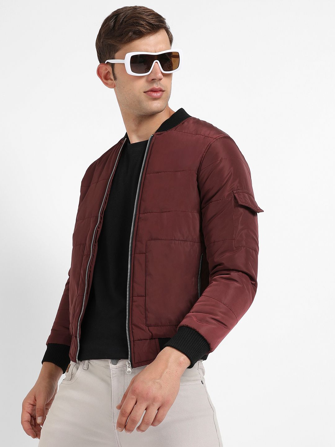 CAHOOT Maroon Windcheater Mock Collar Bomber Jacket