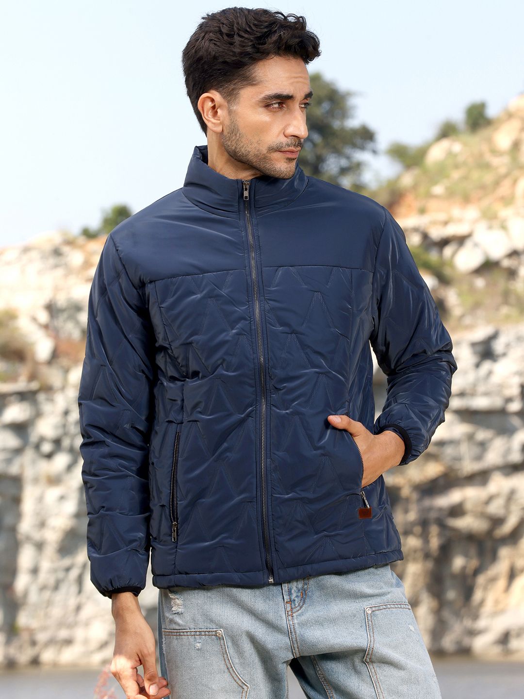 CAHOOT Men Lightweight Biker Jacket with Patchwork
