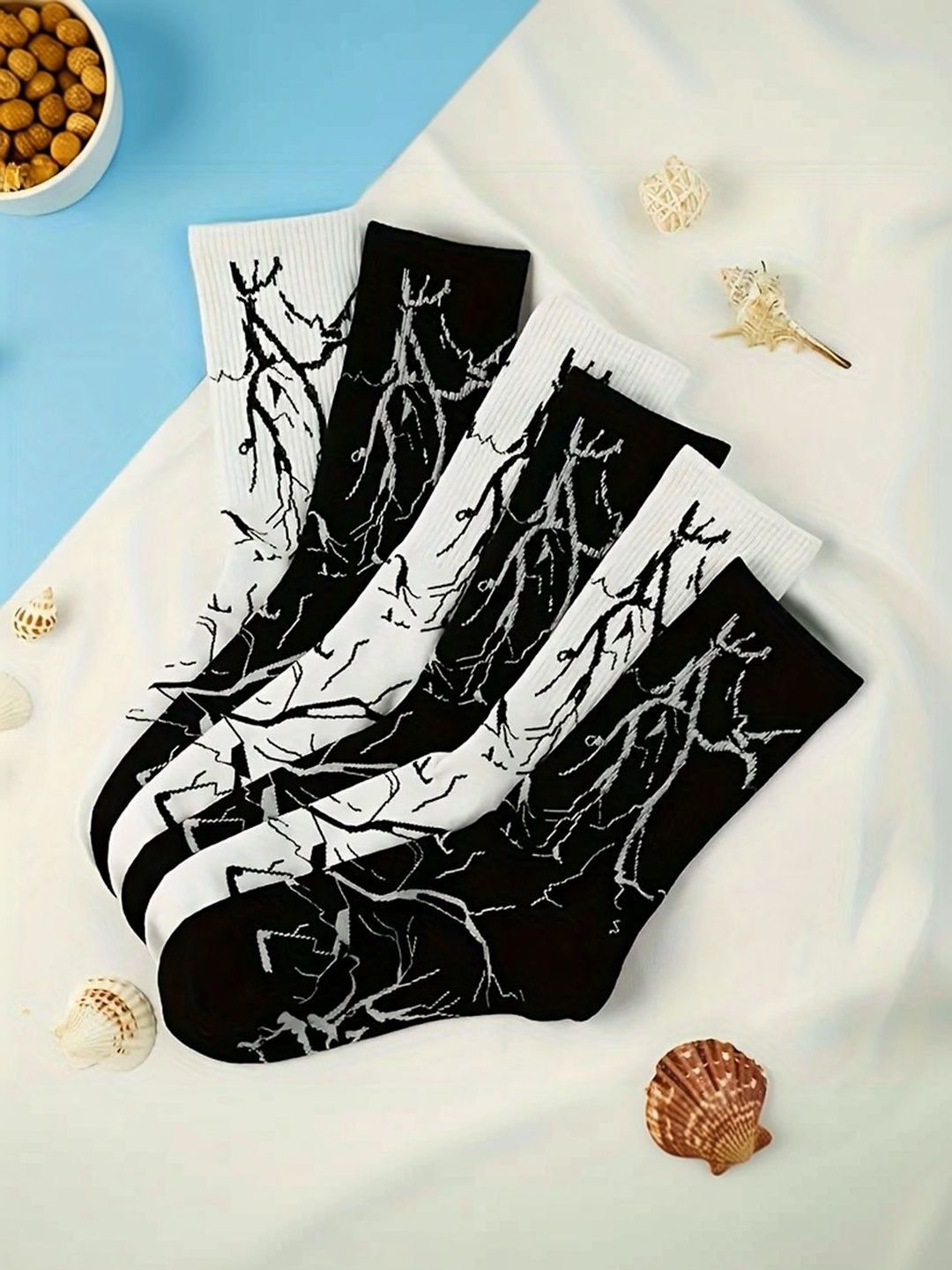 BEAR&BEYOND Men Pack of 6 Cotton Assorted Patterned Calf Length Socks
