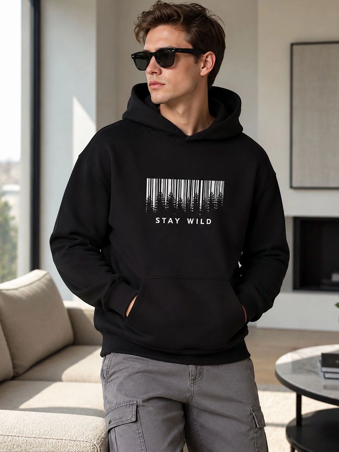 ATIGIANO Men Printed Hooded Sweatshirt
