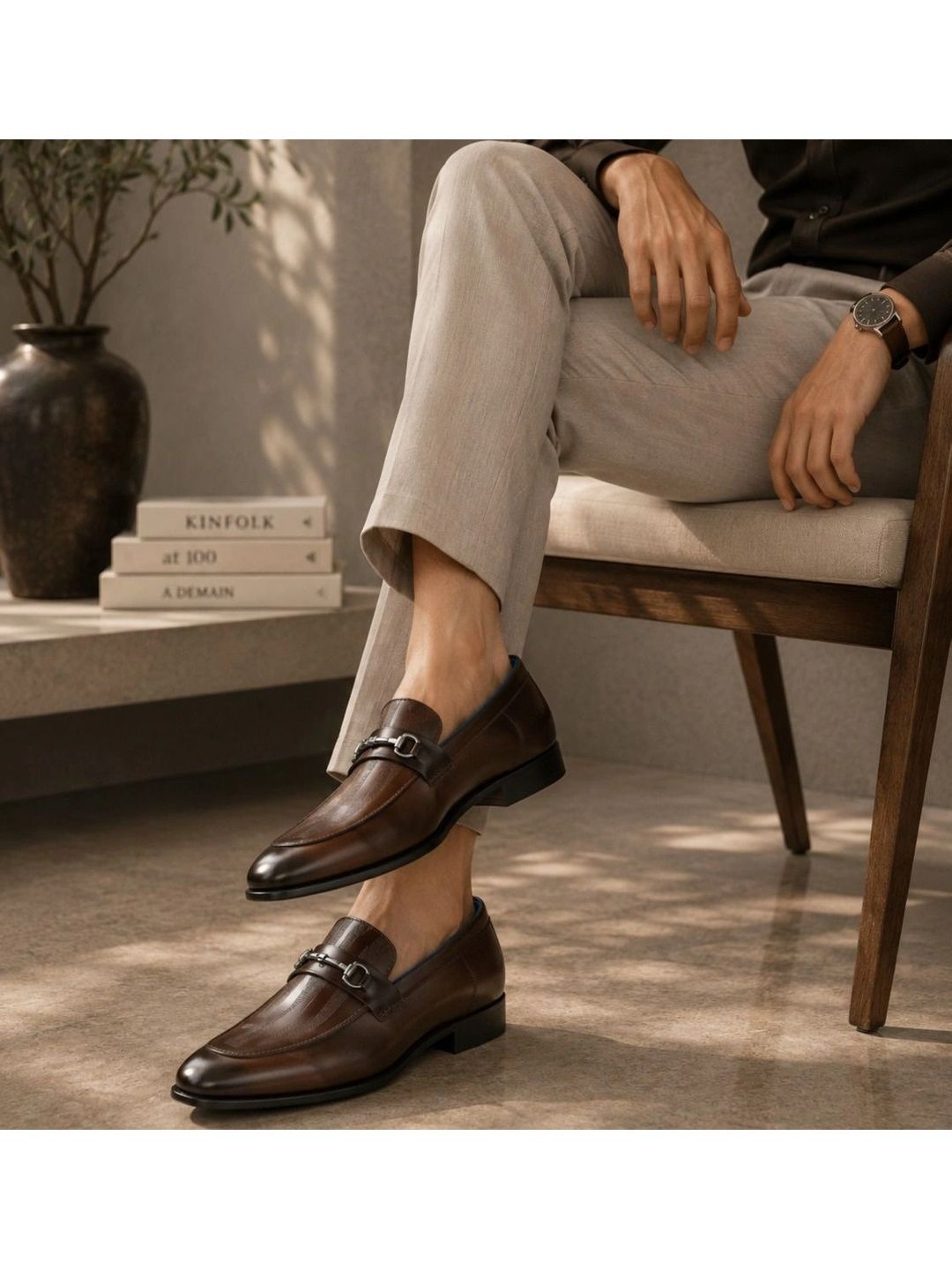 MICHAEL ANGELO Men Textured Round Toe Slip-On Loafers Formal Shoes