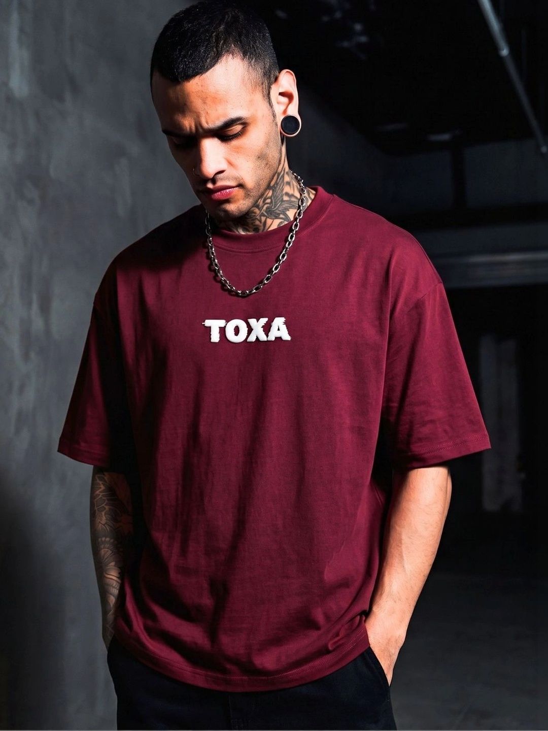 TOXA Unisex Typography Puff-Print Half Sleeve Oversized Casual T-Shirt