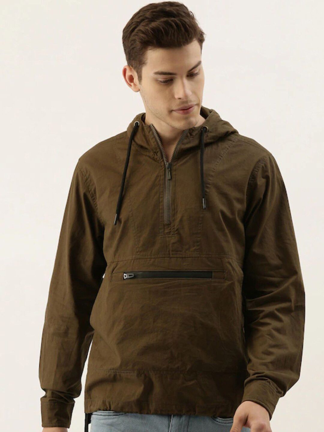 CAHOOT Men Olive Green Windcheater Tailored Jacket