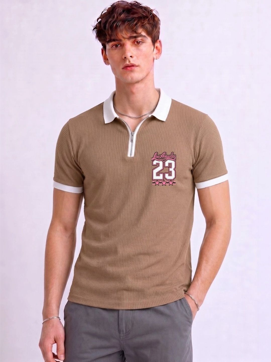Mobox Men Typography Polo Collar Pockets T-shirt