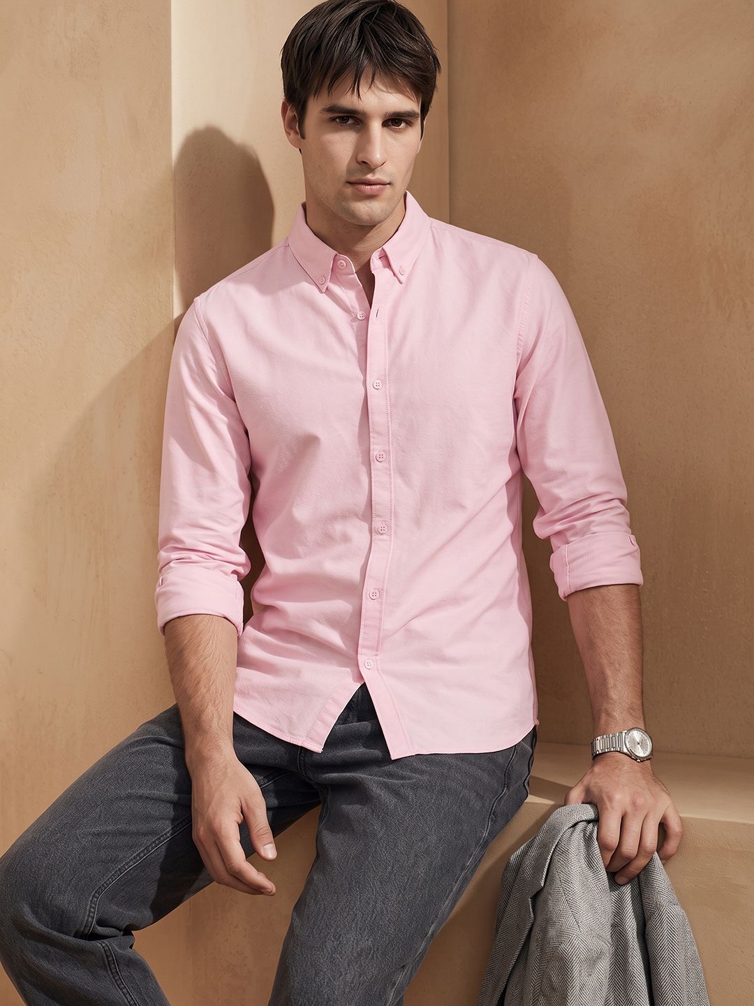 THE SHIRT CODE Spread Collar Pure Cotton Casual Shirt